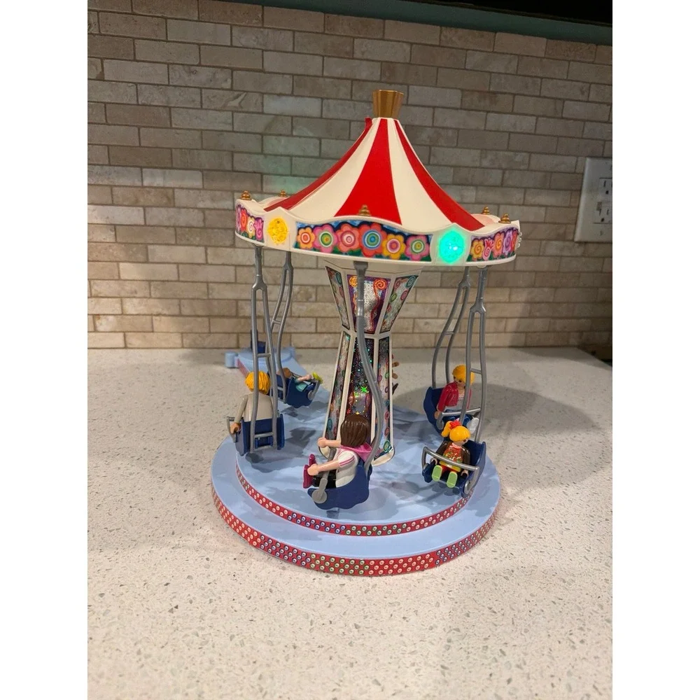Playmobil Amusement Park Rides Lot Swing Carousel Space UFO Ride Lights Work
